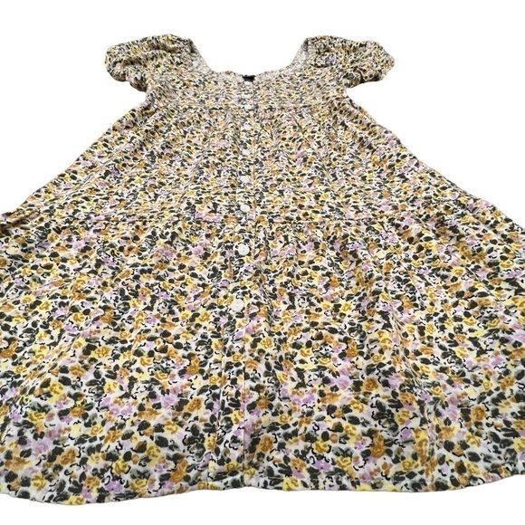 Wild Fable Small Puffy Sleeve Mini Floral Sundress Yellow Pink Faux Buttons, XS - Picture 14 of 16